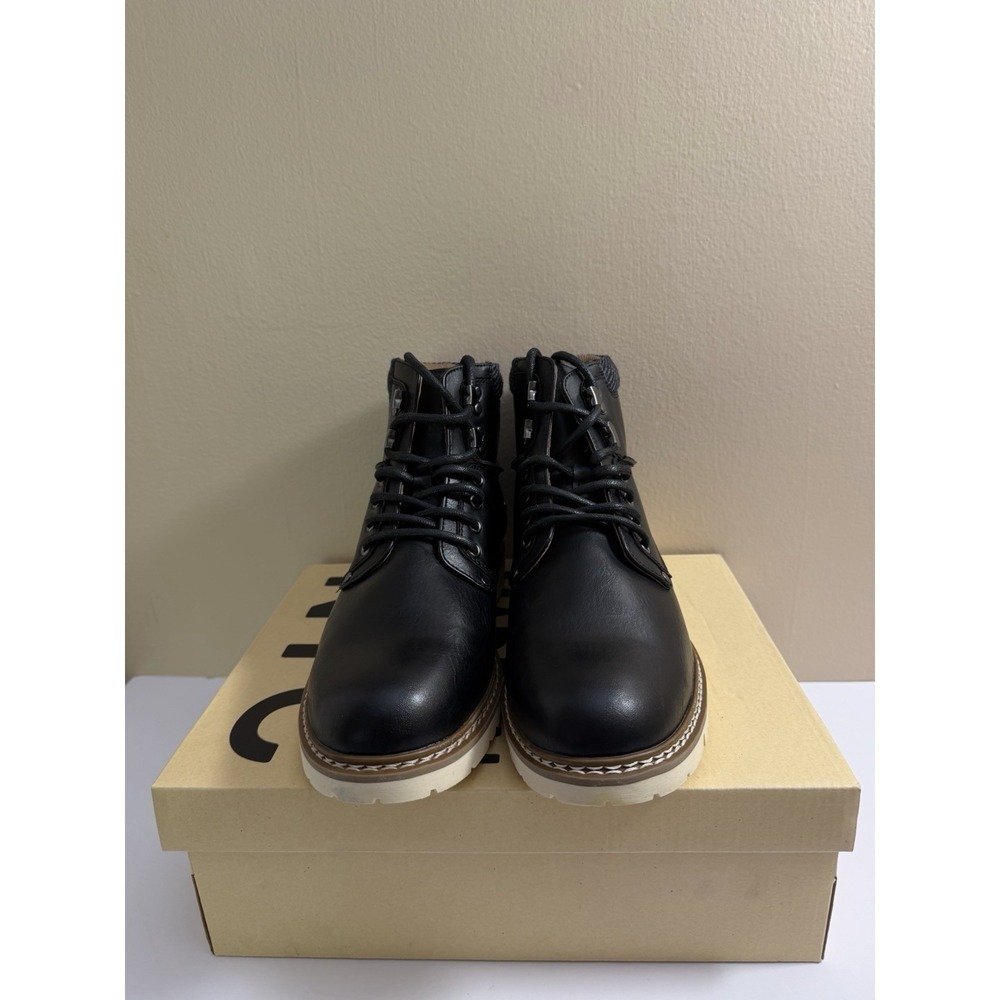 Steve Madden Boot's Men's Blk Madden NYC Lace-Up Sz 9.5 Cream Lug Sole EUC - Picture 12 of 13
